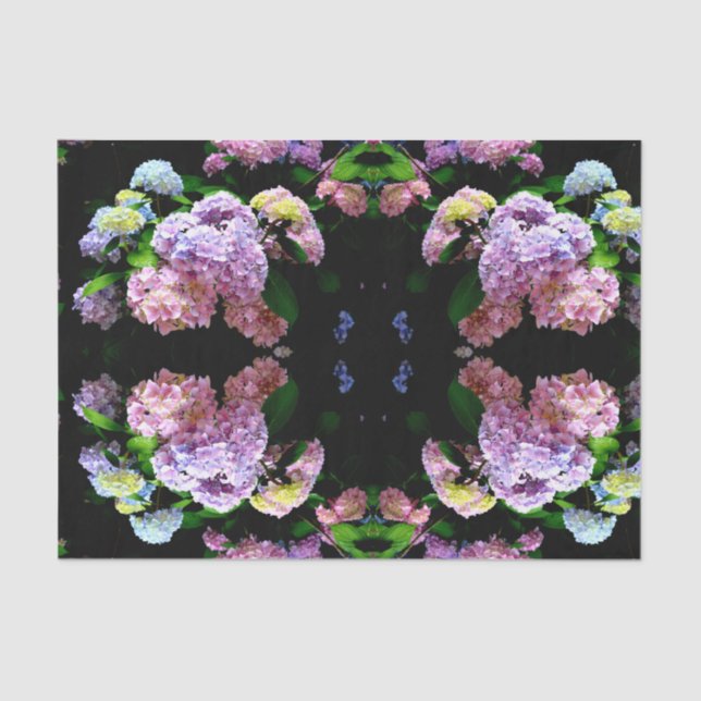 Papel De Seda Hydrangea garden, rosa, azul, violeta floral (Anverso)