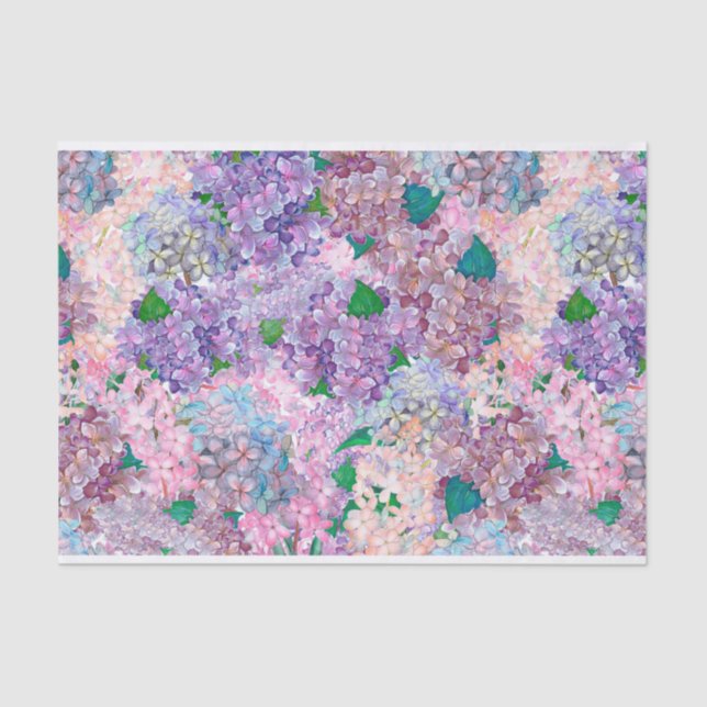 Papel De Seda Hydrangea y lila púrpuras azules (Anverso)