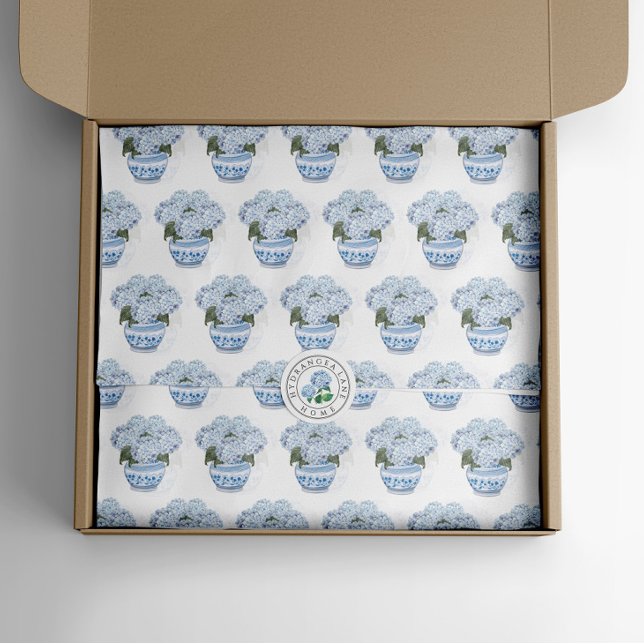 Papel De Seda Hydrangeas azules en la tienda Chinoiserie Pot (Chinoiserie Hydrangea Tissue Paper watercolor)
