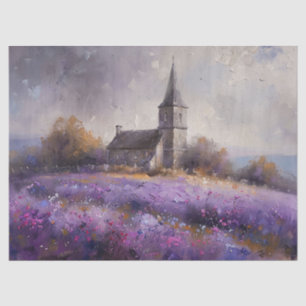 Papel De Seda Iglesia rústica y flores silvestres púrpuras decou