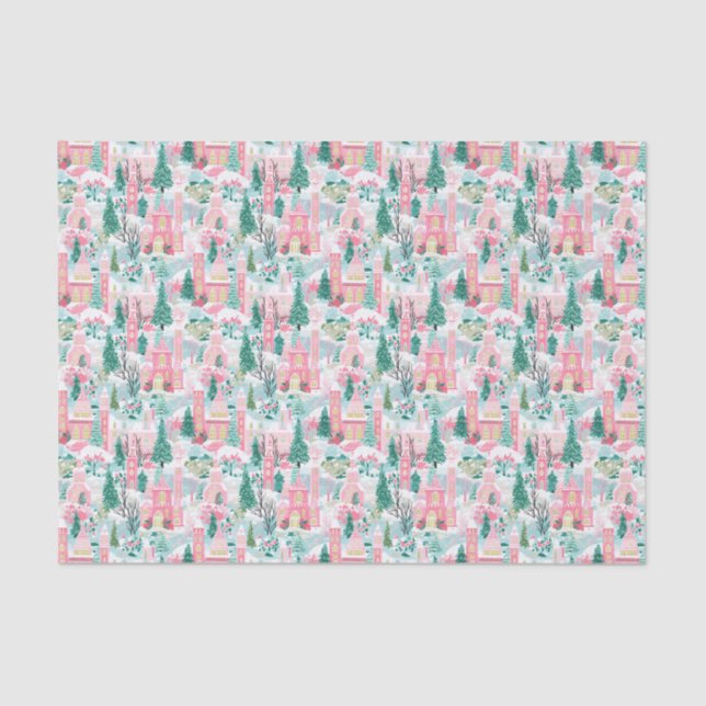 Papel De Seda Iglesias de Navidades rosas y azules (Anverso)