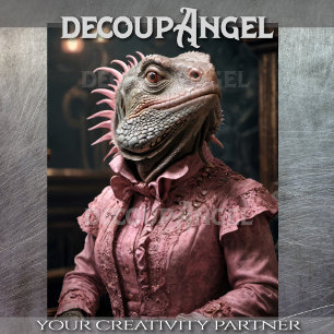 Papel De Seda Iguana aristocrática en rosado -Decoupage-