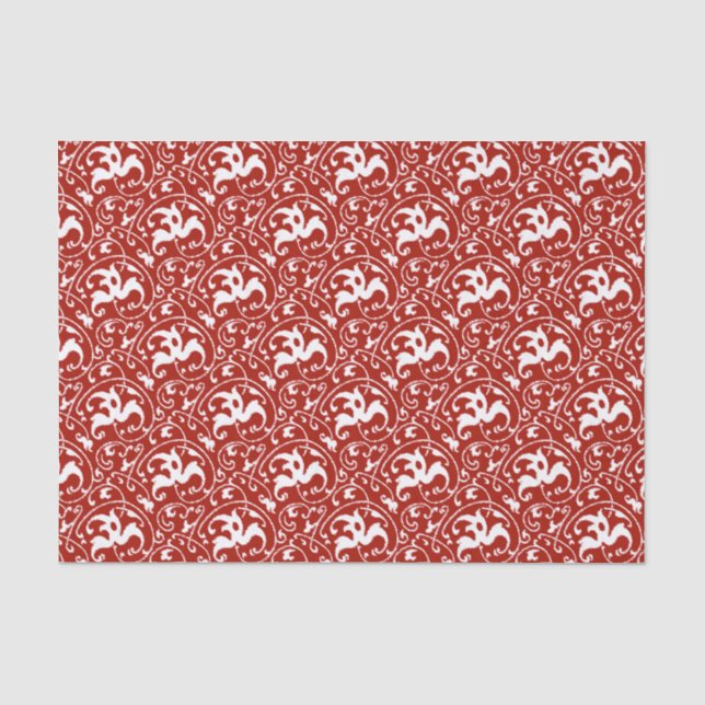 Papel De Seda Ikat Art Nouveau - Blanco y rojo oscuro (Anverso)