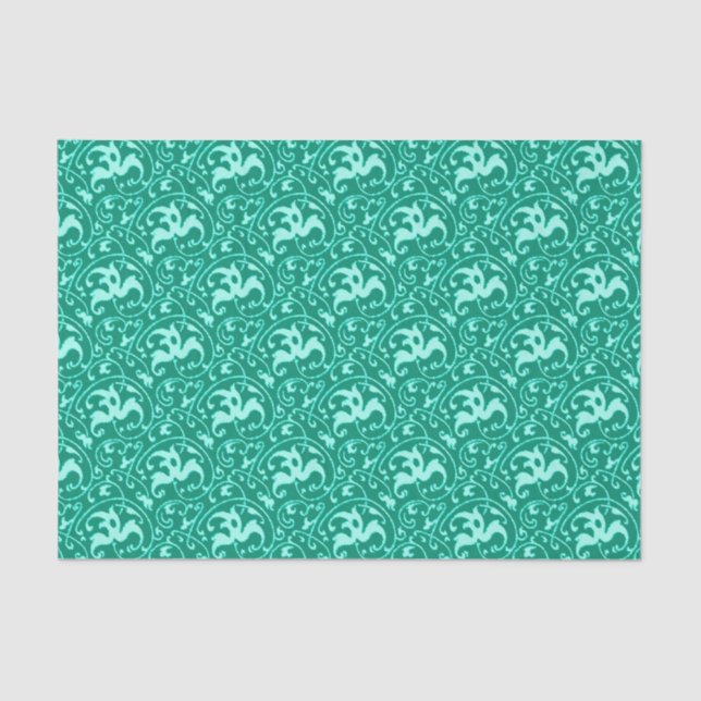 Papel De Seda Ikat Art Nouveau - Turquesa y Aqua (Anverso)