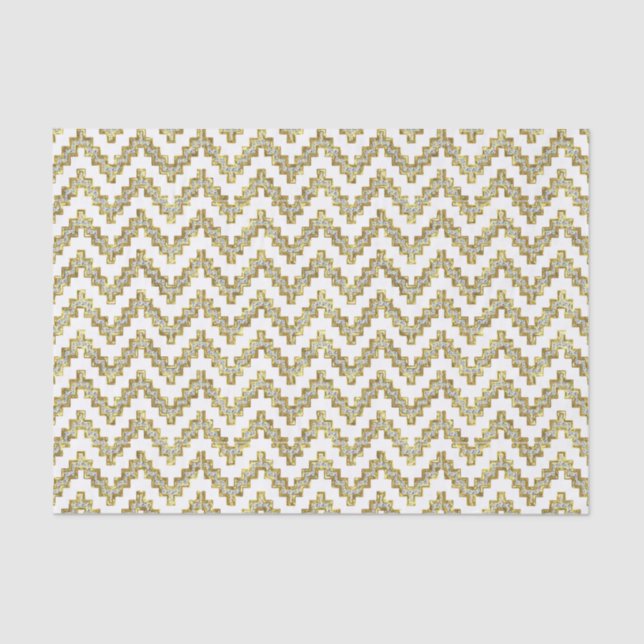 Papel De Seda Ikat Chevron, Purpurina blanco, sobre fondo blanco (Anverso)