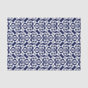 Papel De Seda Ikat Moorish Damask - añil y blanco