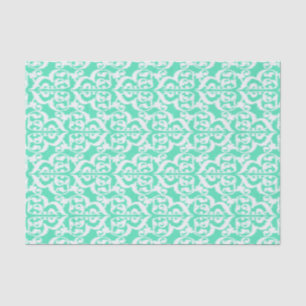 Papel De Seda Ikat Moorish Damask - aqua y blanco