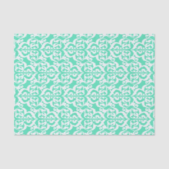 Papel De Seda Ikat Moorish Damask - aqua y blanco (Anverso)