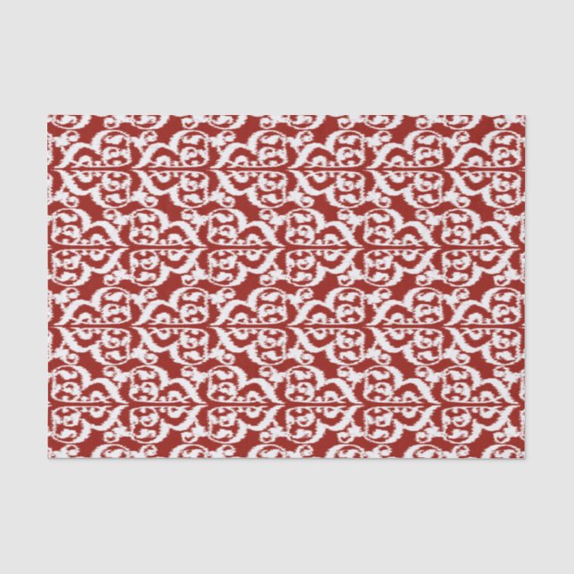 Papel De Seda Ikat Moorish Damask - rojo oscuro y blanco (Anverso)