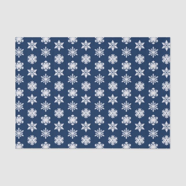 Papel De Seda Ikat Snowflakes - Azul marino blanco y oscuro (Anverso)