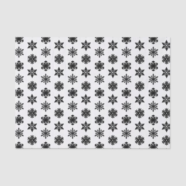 Papel De Seda Ikat Snowflakes - Blanco y negro (Anverso)