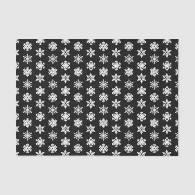 Papel De Seda Ikat Snowflakes - Blanco y negro (Anverso)