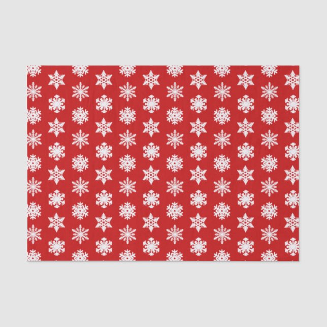 Papel De Seda Ikat Snowflakes - Rojo oscuro y blanco (Anverso)