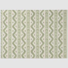 Papel de seda Ikat verde y crema, raya tejida