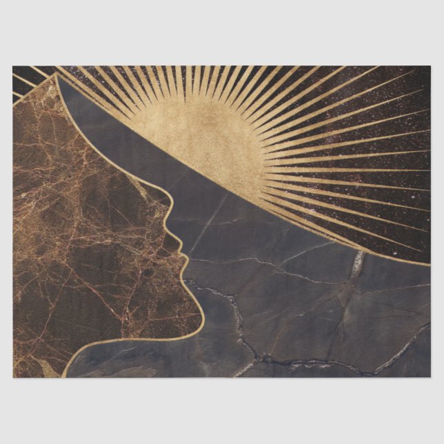 Papel De Seda Ilusión de una mujer dorada con texturas de sol y  (Anverso)