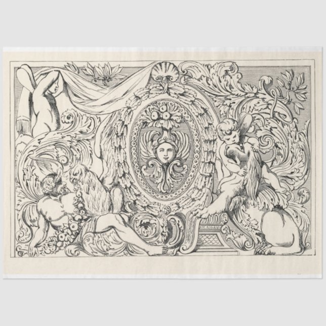 Papel De Seda Ilustracion antiguo desconchado de la época de la  (Anverso)