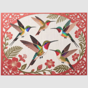 Papel De Seda Ilustración artística de colibríes en vuelo