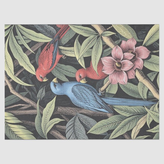 Papel De Seda Ilustración Audaz de Aves Tropicales (Anverso)