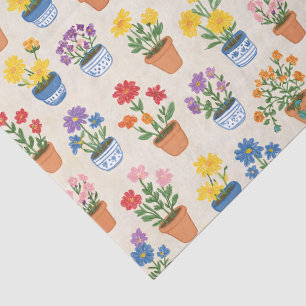 Papel De Seda Ilustración Botánica de Flores en Macetas Capricho