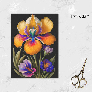 Papel De Seda Ilustracion Botánico Azul Amarillo Floral Grande