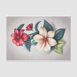 Papel De Seda Ilustracion Botánico Blanco Rojo Floral Pequeño