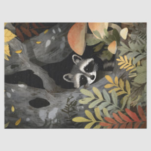 Papel De Seda Ilustración caprichosa de mapache oculto para deco