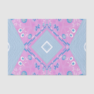 Papel De Seda Ilustracion Chintz Bohemio Blanco Azul Rosa