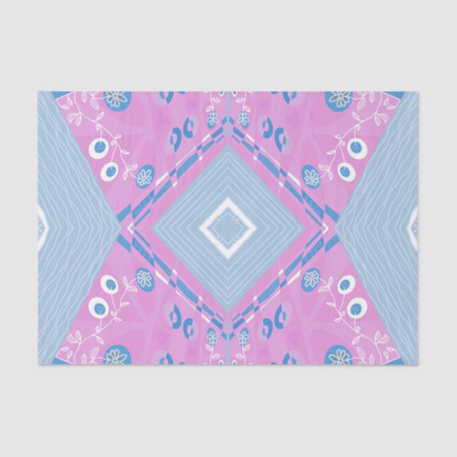 Papel De Seda Ilustracion Chintz Bohemio Blanco Azul Rosa (Anverso)