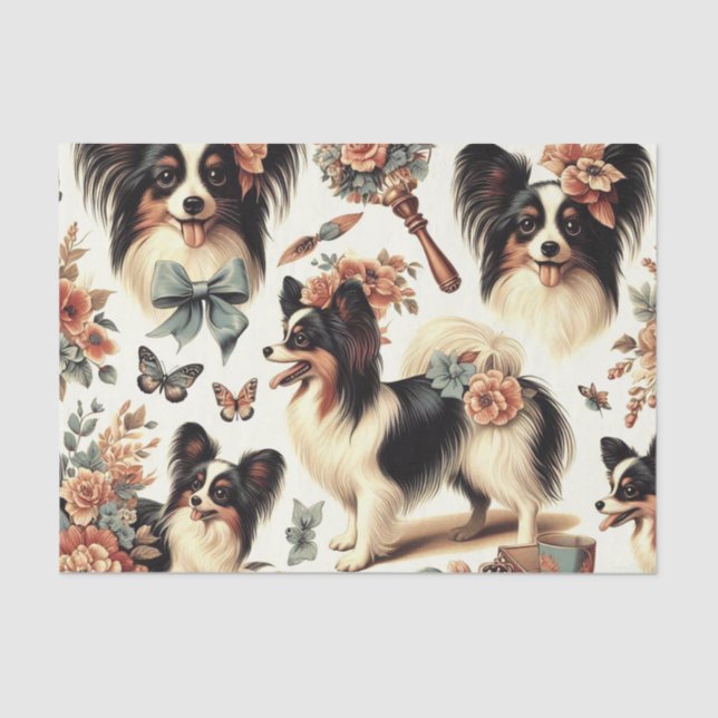 Papel De Seda Ilustracion Cute Vintage Papillon Dog (Anverso)