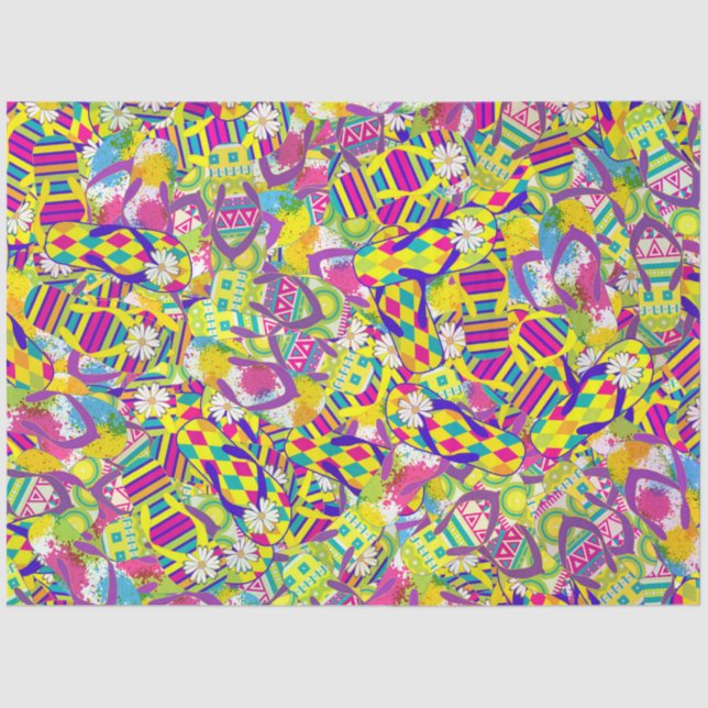 Papel De Seda Ilustracion de acuarela, patrón Flip Flop (Anverso)