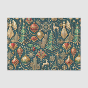 Papel De Seda Ilustración de adorno navideño dorado y turquesa A