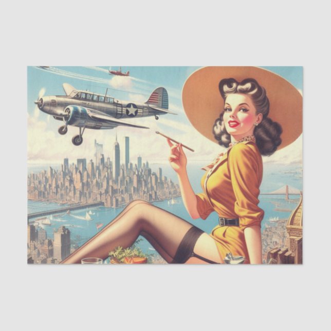 Papel De Seda Ilustracion de anclaje de avión retro (Anverso)