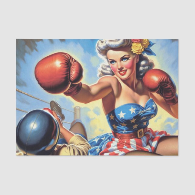 Papel De Seda Ilustracion de Chica de boxeo de época (Anverso)