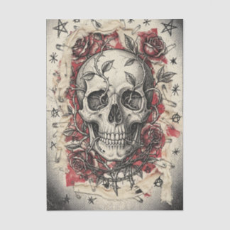 Papel De Seda Ilustración de cráneo y rosas de Grunge Punk