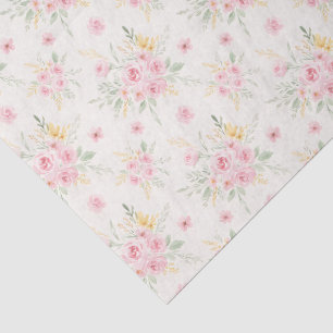 Papel De Seda Ilustración de estilo acuarela con rosas rosadas b