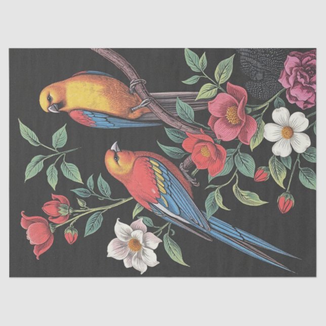 Papel De Seda Ilustracion de flores y aves (Anverso)