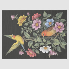 Papel De Seda Ilustracion de flores y aves