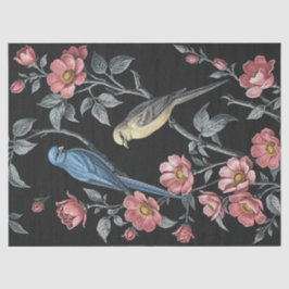 Papel De Seda Ilustracion de flores y aves