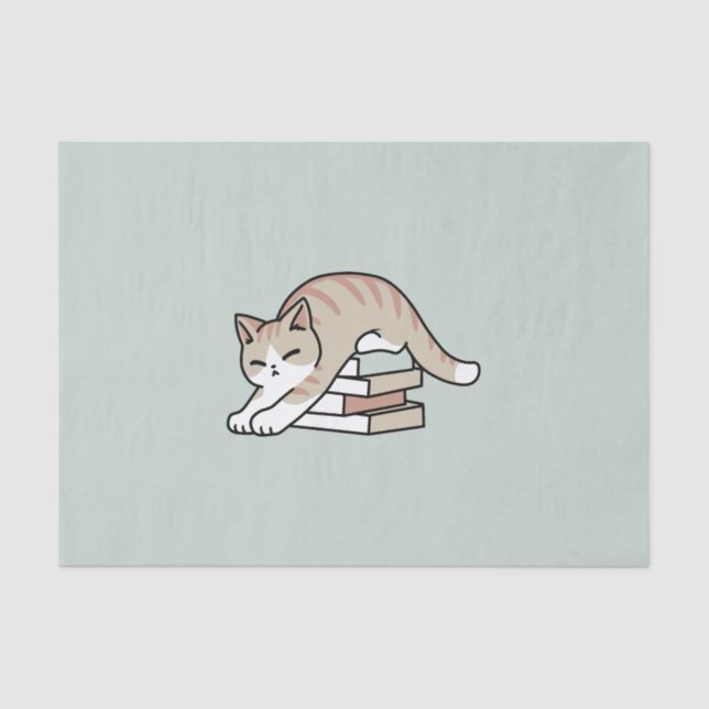 Papel De Seda Ilustracion de Gato de Amante de Libros - Curva y  (Anverso)