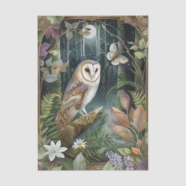 Papel De Seda Ilustración de hermoso búho de granero a la luz de (Anverso)