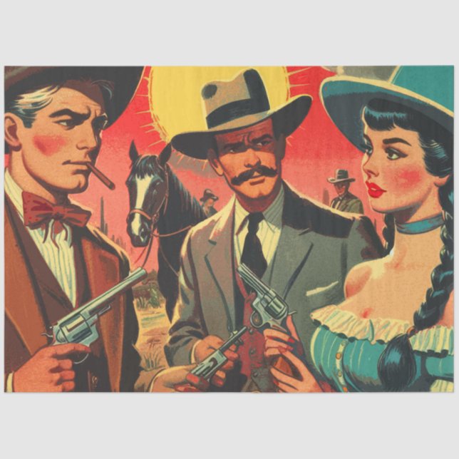 Papel De Seda Ilustracion de historietas occidentales de época (Anverso)