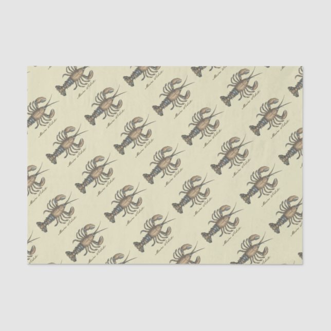 Papel De Seda Ilustracion de langosta Antique Maine (Anverso)