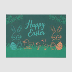 Papel De Seda Ilustración de línea de Pascua con conejos y polli