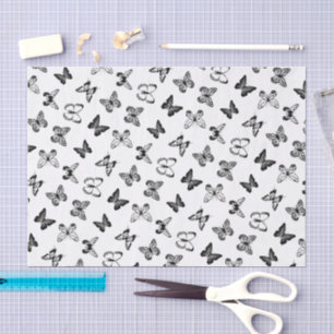 Papel De Seda Ilustración de mariposa en blanco y negro en blanc