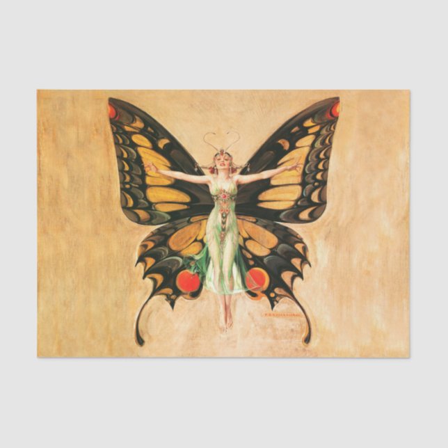 Papel De Seda Ilustración de Mujer Volando Mariposa Flapper (Anverso)