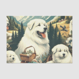Papel De Seda Ilustracion de Perro Vintage Great Pyrenees