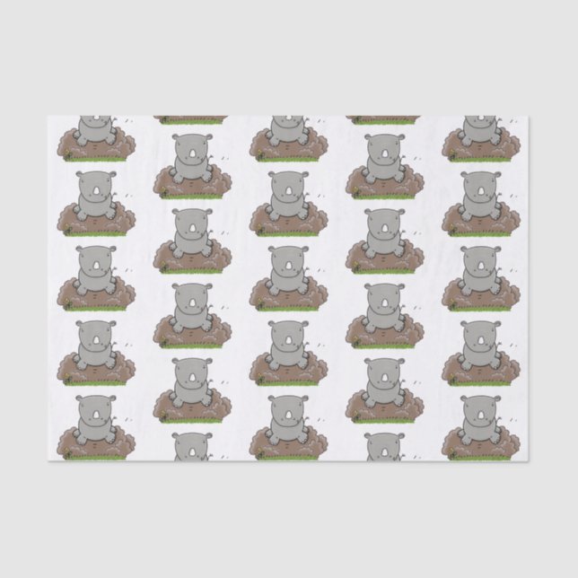 Papel De Seda Ilustracion de personalizado de rinocerontes (Anverso)