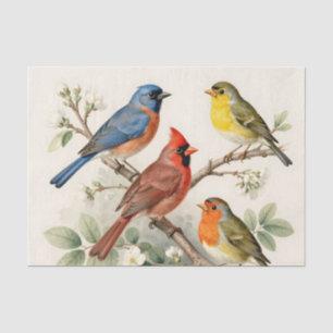 Papel De Seda Ilustración de rama de flor de pájaro cantor vinta
