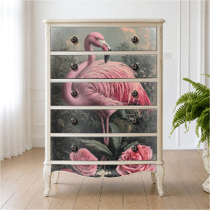 Papel De Seda Ilustración de Rosas Antiguas de Flamenco Rosa Vic