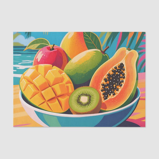 Papel De Seda Ilustración de tazón de frutas tropicales (Anverso)